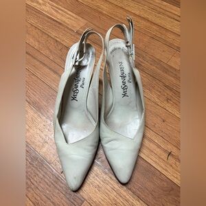 Yves Saint Laurent Women's Off-White Slingback Heels